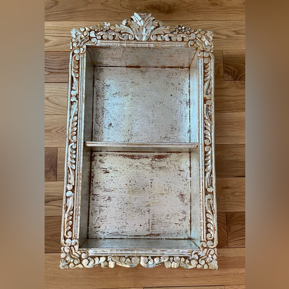 Anthropologie Silver Etched Carved Open Shelf Storage